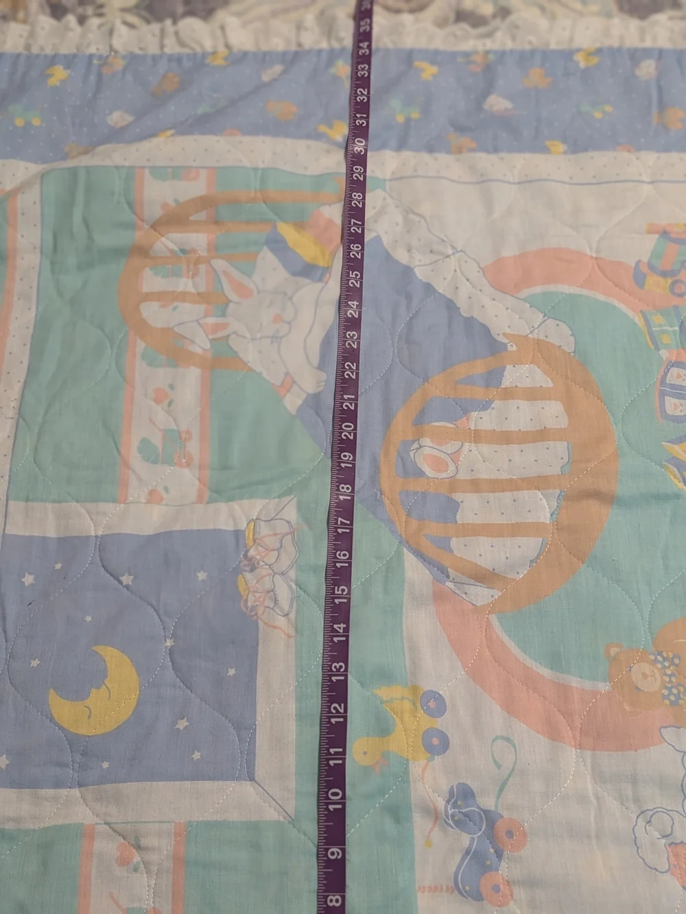 Nursery Baby Blanket - Pastel Blue Bedtime Train & Toys